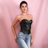 Black Tube Top Support Elastic PU Top (With Belt)