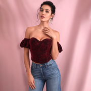 Red Wrapped Chest Removes Sleeves Leopard Material Top