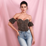 Gold Tube Top Removes Sleeves Leopard Material Top (With Support)