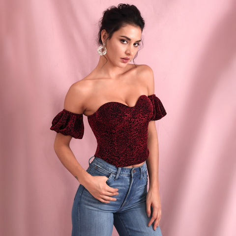 Red Wrapped Chest Removes Sleeves Leopard Material Top