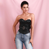 Black Tube Top Support Elastic PU Top (With Belt)