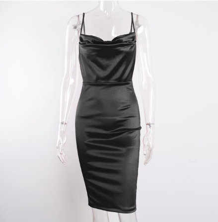 Emerald - Cowl Neck Satin Slip Dress