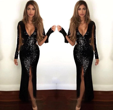 JUNIE Black Sequin Dress