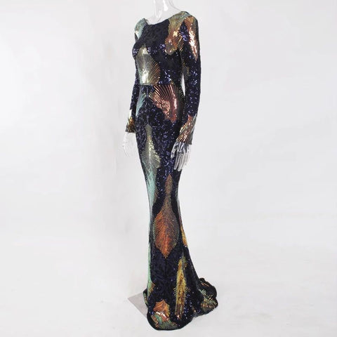 ROMINA Peacock Pattern Sequins Gown