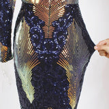 ROMINA Peacock Pattern Sequins Gown