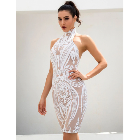 White Retro Sequins Dress