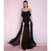 Black Lace Ruffle Chiffon Beach Dress