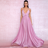 Pink Sexy Backless Cross Back Maxi Dress