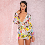 MultiColor Letter Print Sequins Dress