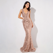 Rose Gold Geometric Sequins Sleeveless Dress