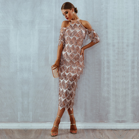 Gold Tassel Geometric Dress