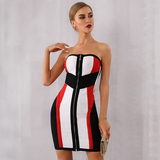 Red&Black Striped Mid Zipper Dress