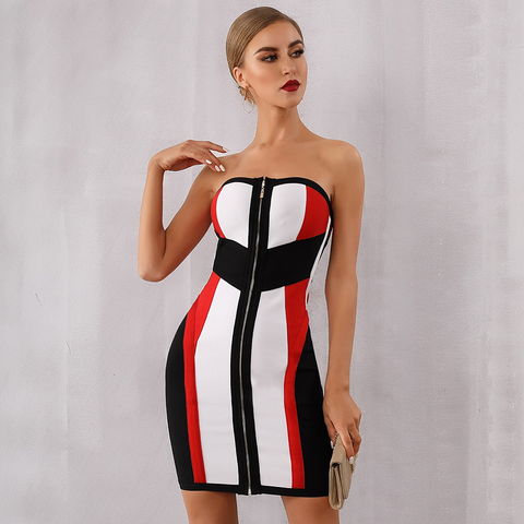 Red&Black Striped Mid Zipper Dress
