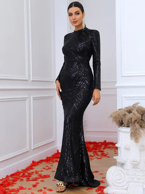 Sana Black Sequins Gown