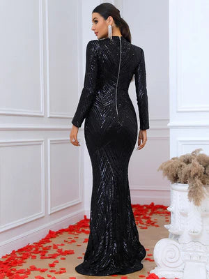 Sana Black Sequins Gown
