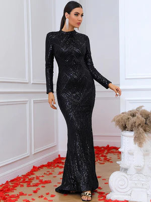 Sana Black Sequins Gown