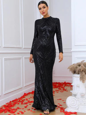 Sana Black Sequins Gown