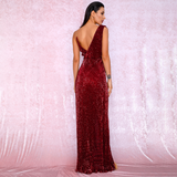 Deep Red V-Neck Sequins Party Maxi Dress