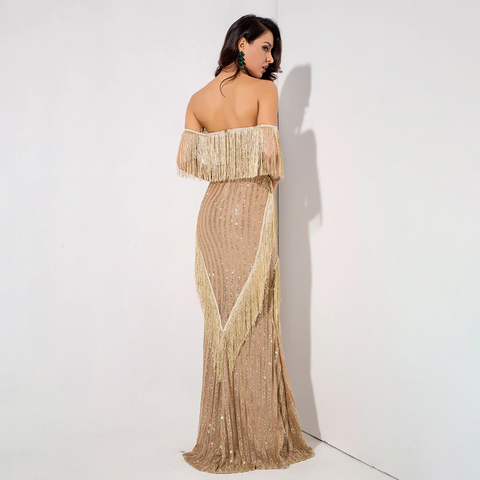 Gold Fringed Decorative Stripes Glitter  Dress