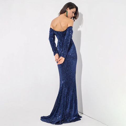 Navy Blue Off Shoulder Long Dress