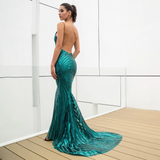 Green Deep Geometry Sequins Long Dress