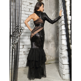 Black Fishtail Sequins Long Dress