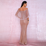 Rose Gold Cloak Style Glitter Glued Party Dress