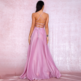 Pink Sexy Backless Cross Back Maxi Dress