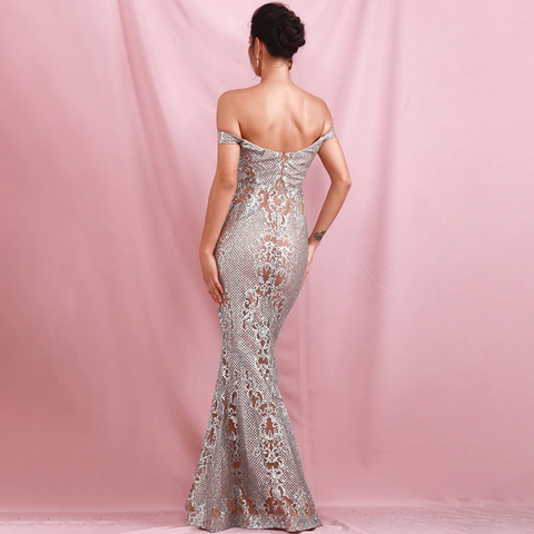 Silver Strapless Glitter Glued Maxi Dress