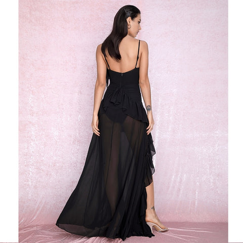Black Lace Ruffle Chiffon Beach Dress