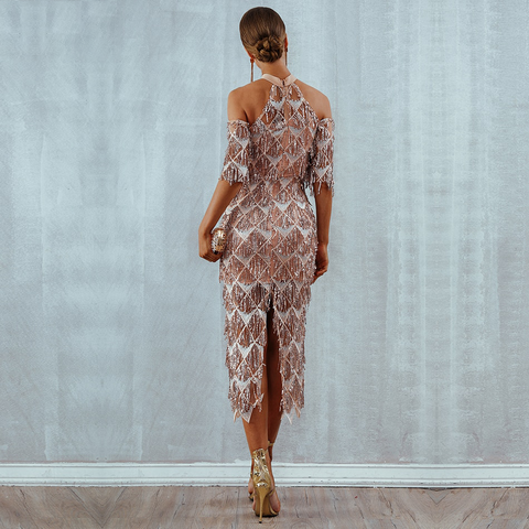 Gold Tassel Geometric Dress