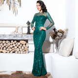 Green Sequins Long Party Dress