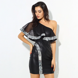 Black Ruffle Faux Leather Dress