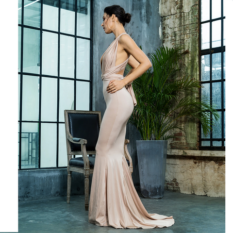 Nude Changeable Straps Long Gown