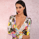 MultiColor Letter Print Sequins Dress