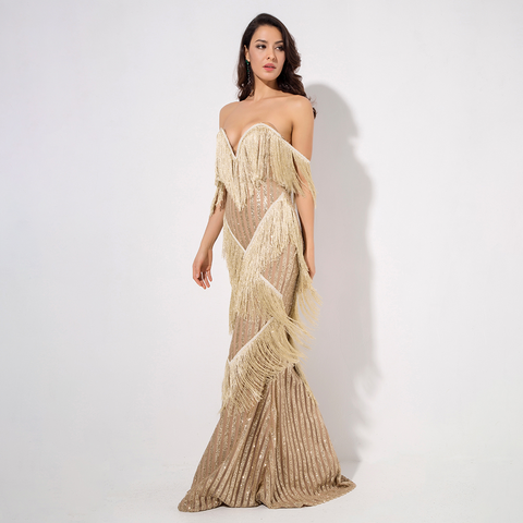Gold Fringed Decorative Stripes Glitter  Dress
