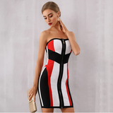 Red&Black Striped Mid Zipper Dress