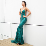 Green Deep Geometry Sequins Long Dress