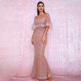 Rose Gold Cloak Style Glitter Glued Party Dress