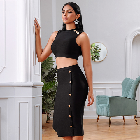 Gold Beads on Black Two Piece Dress