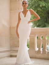 Tamara White Sequins Gown
