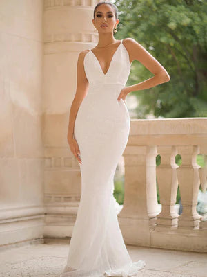 Tamara White Sequins Gown