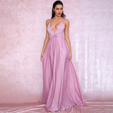 Pink Sexy Backless Cross Back Maxi Dress