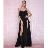 Black Lace Ruffle Chiffon Beach Dress