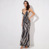 Open Back Stripe Sequins Long Dress