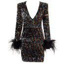 Multicolor Feather Sleeves Sequins Mini Dress
