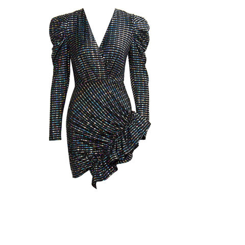 Black and White Ruffled Sequins Mini Dress