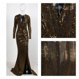 Gorgeous Gold Deep V-Neck Cut Out Sequins Long Dress