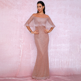 Rose Gold Cloak Style Glitter Glued Party Dress