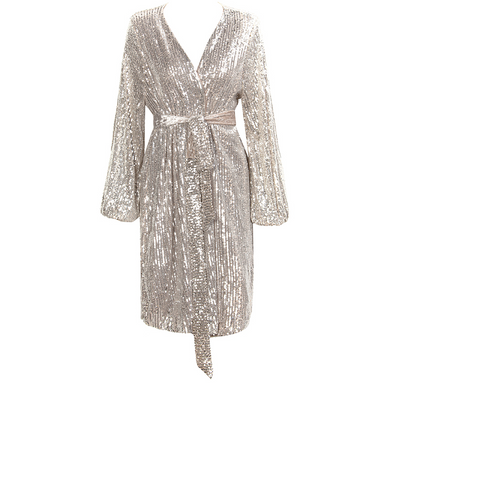 Silver Cross V-Neck Party Dress with Belt